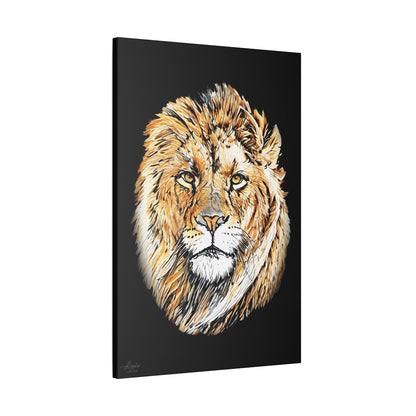 Lion Satin Stretched Black Canvas Print - HD Printing