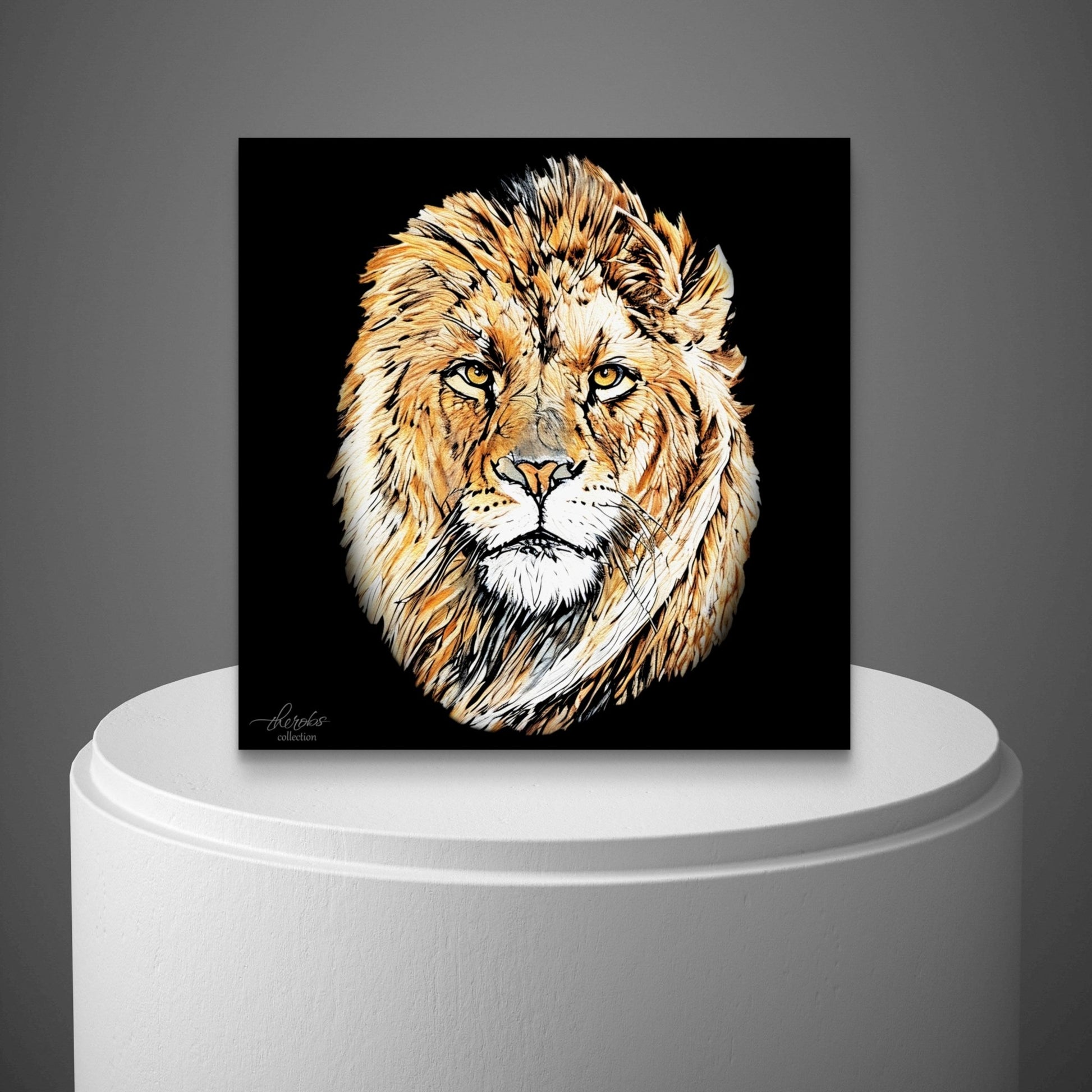 Lion Satin Stretched Black Canvas Print - HD Printing