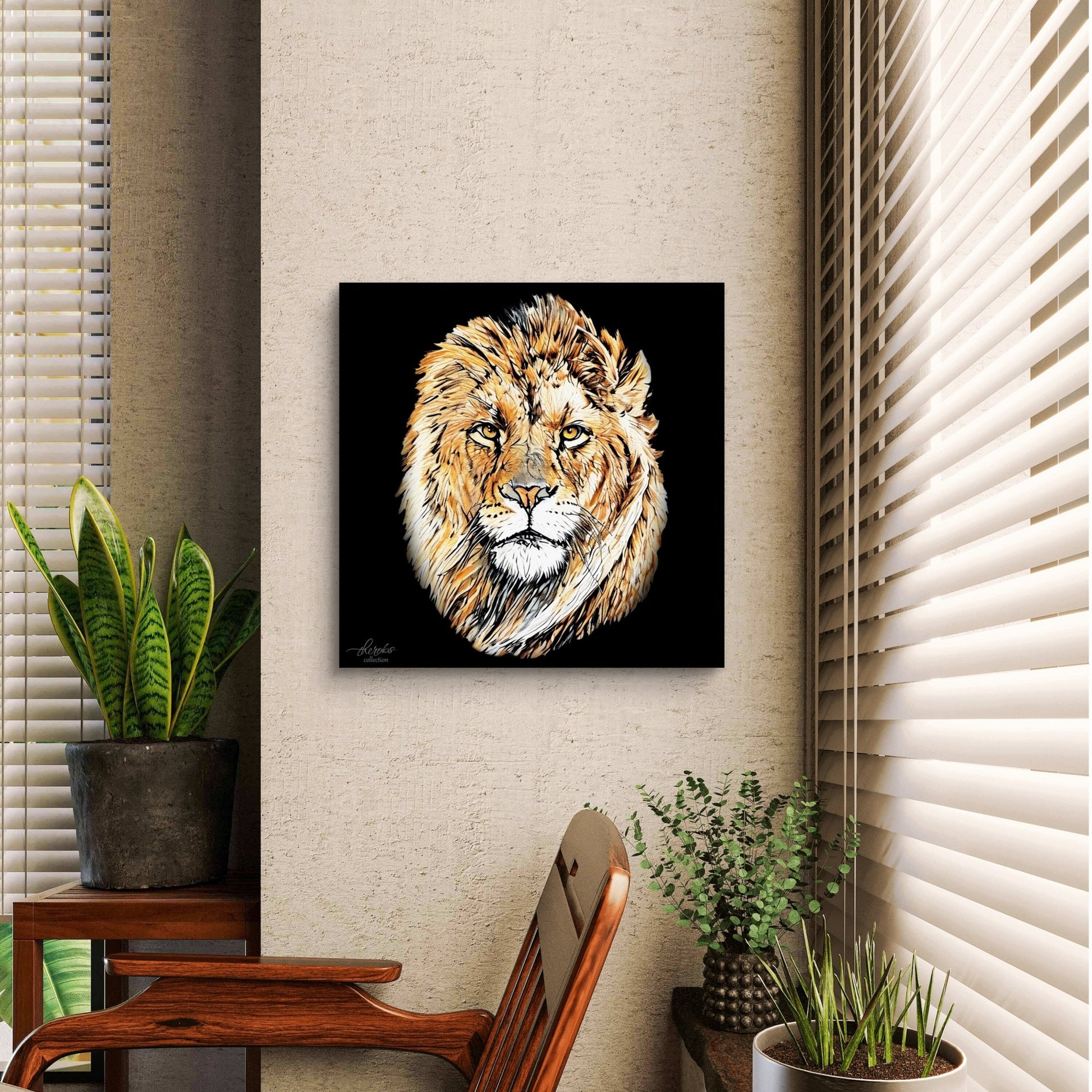 Lion Satin Stretched Black Canvas Print - HD Printing