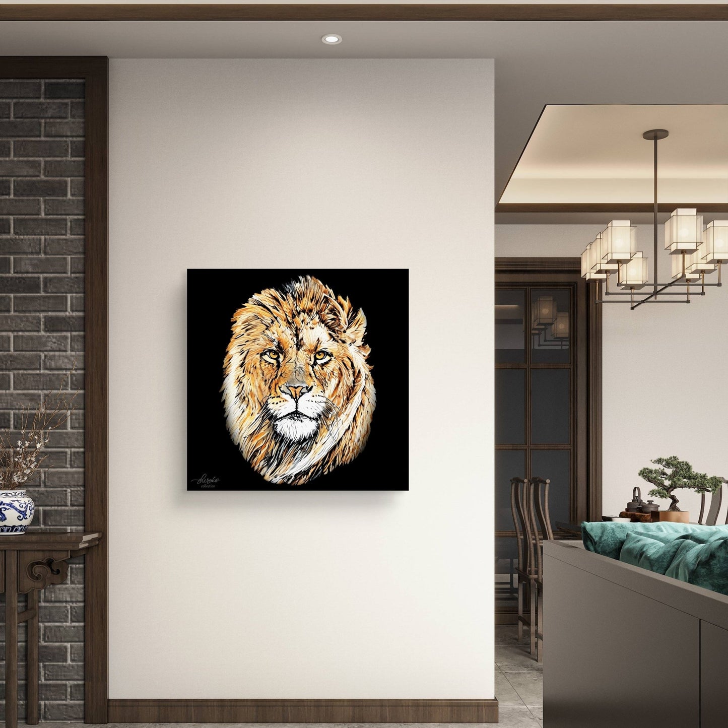 Lion Satin Stretched Black Canvas Print - HD Printing