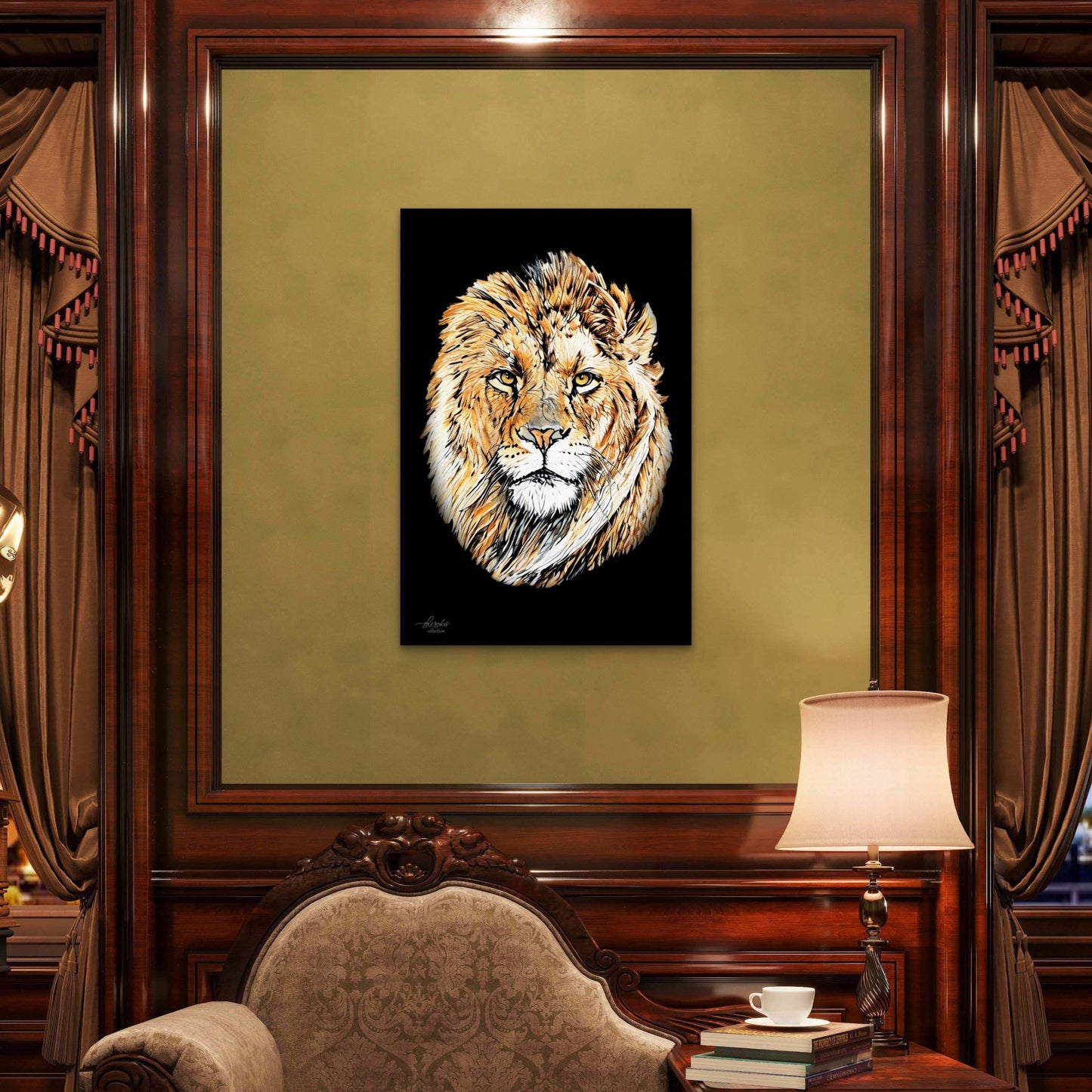 Lion Satin Stretched Black Canvas Print - HD Printing