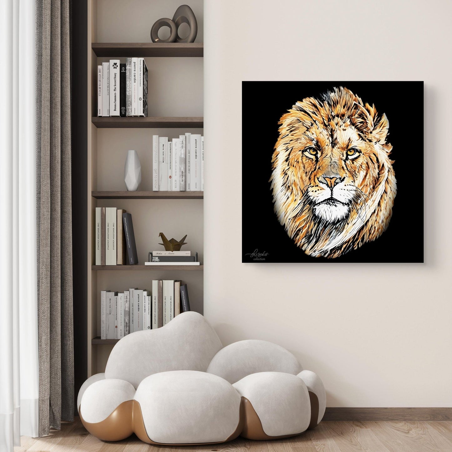 Lion Satin Stretched Black Canvas Print - HD Printing