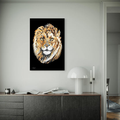 Lion Satin Stretched Black Canvas Print - HD Printing