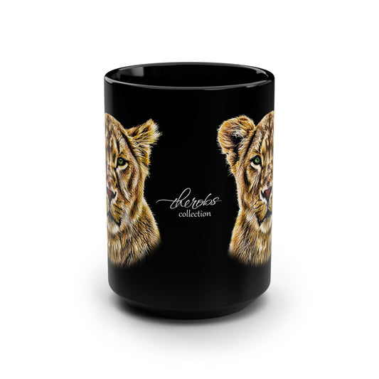 Lioness 15oz Black Ceramic Coffee Mug - HD Printing