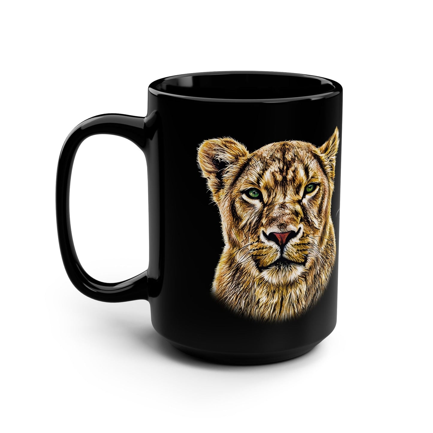 Lioness 15oz Black Ceramic Coffee Mug - HD Printing