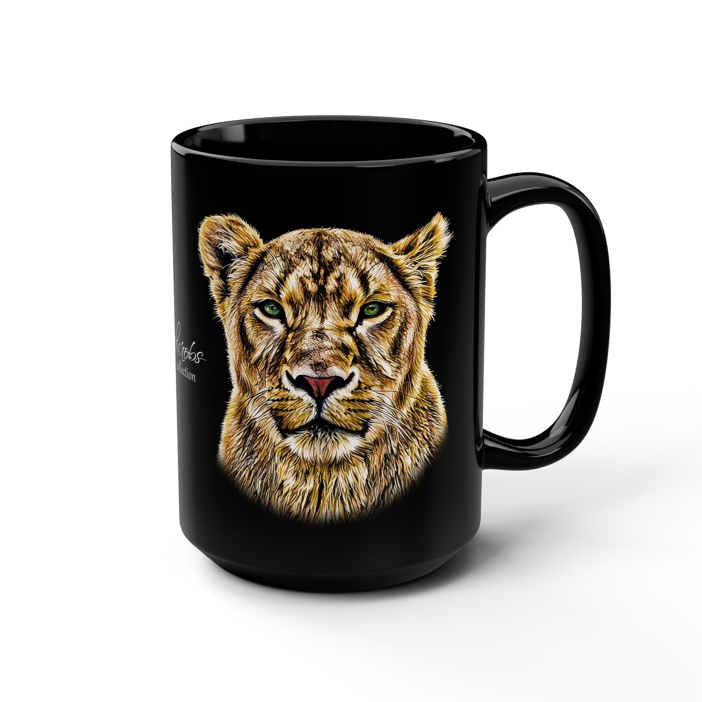 Lioness 15oz Black Ceramic Coffee Mug - HD Printing