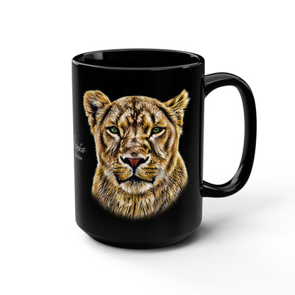 Lioness 15oz Black Ceramic Coffee Mug - HD Printing