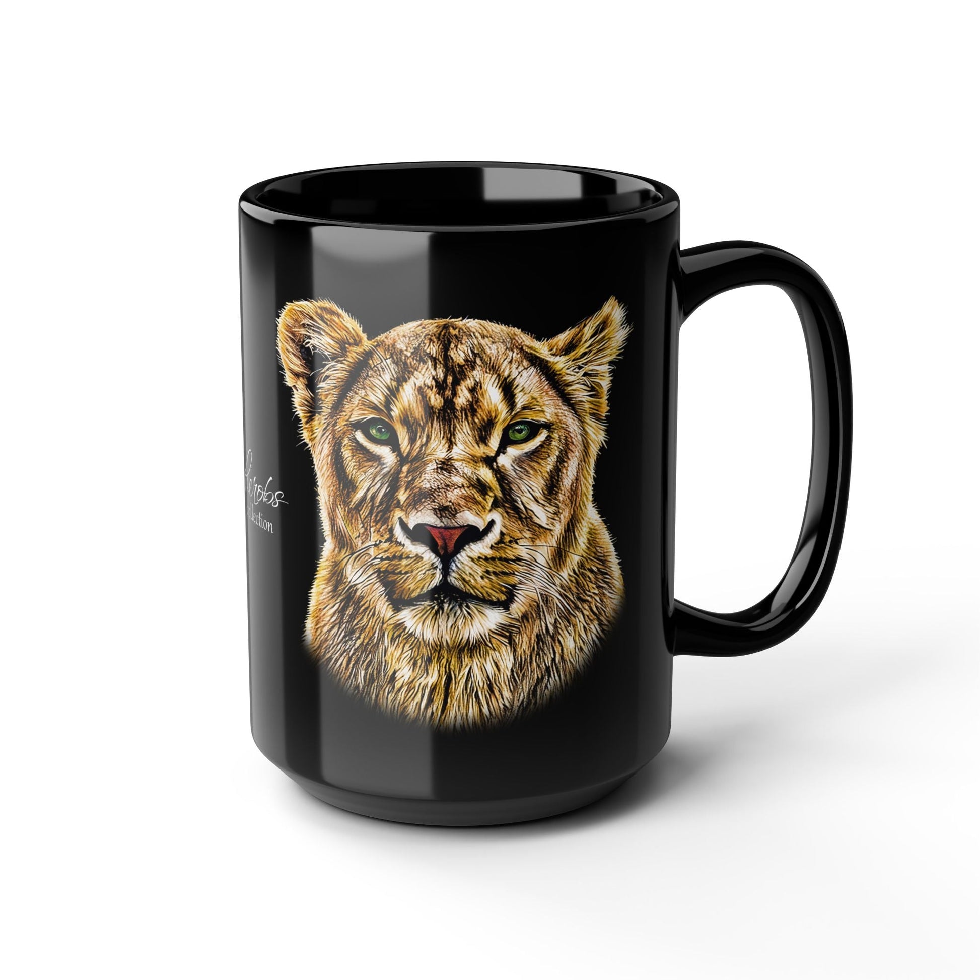 Lioness 15oz Black Ceramic Coffee Mug - HD Printing