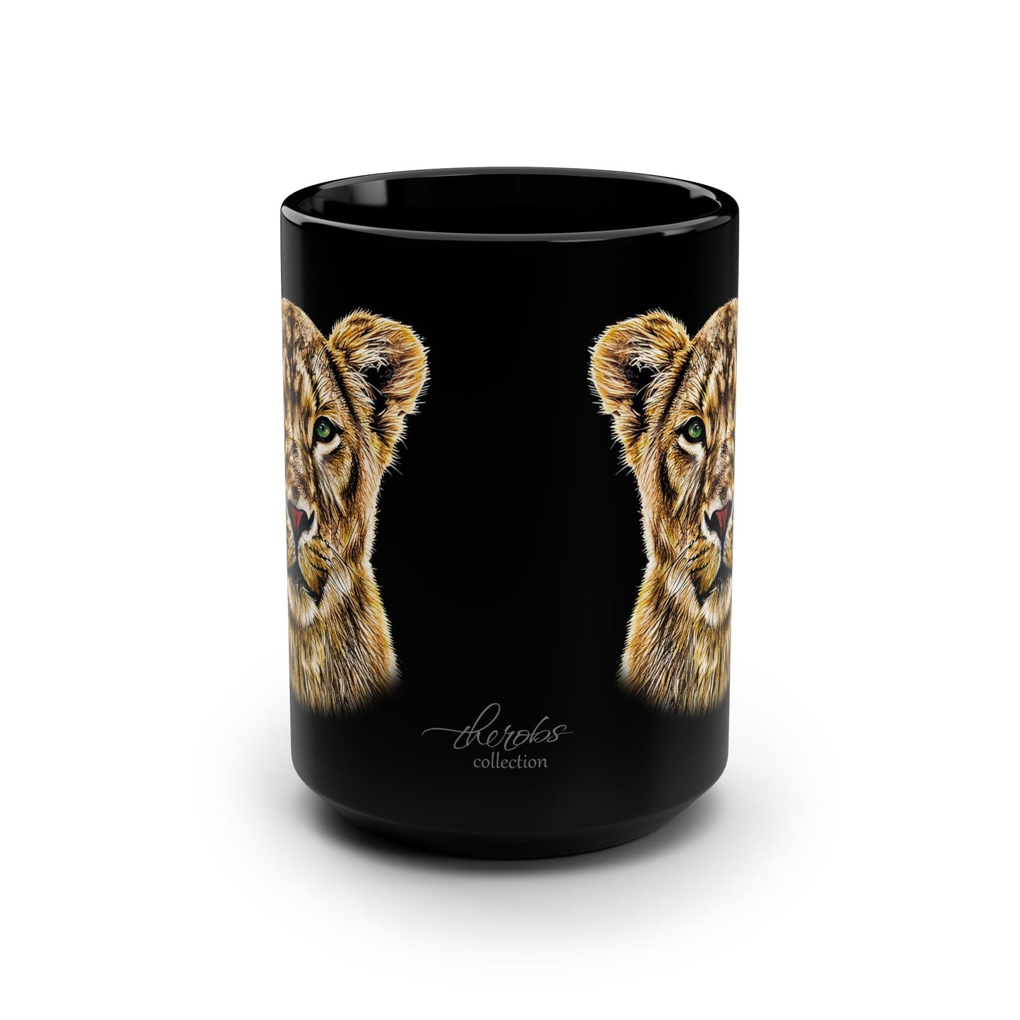 Lioness 15oz Large Black Ceramic Mug - HD Printing
