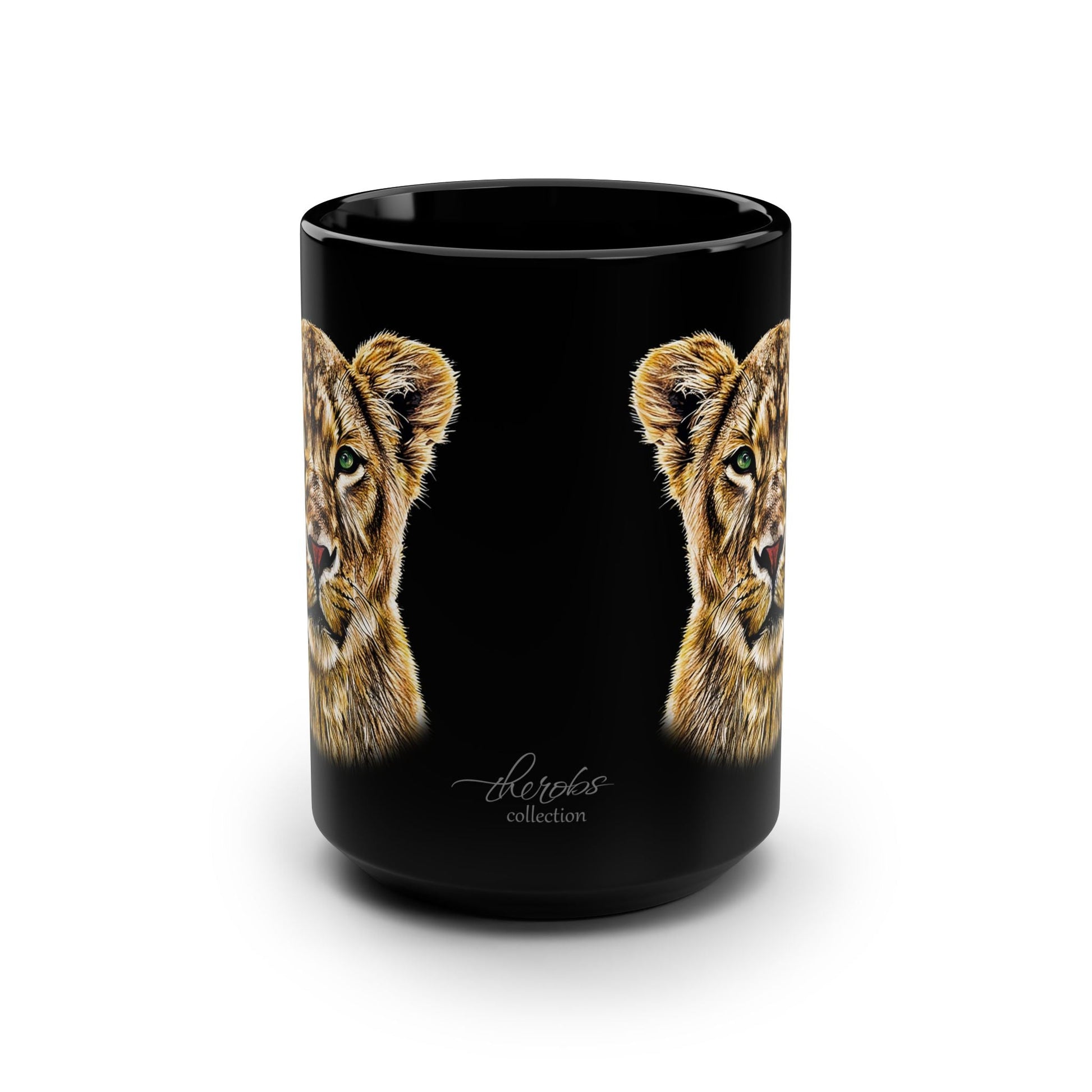 Lioness 15oz Large Black Ceramic Mug - HD Printing