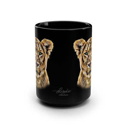 Lioness 15oz Large Black Ceramic Mug - HD Printing