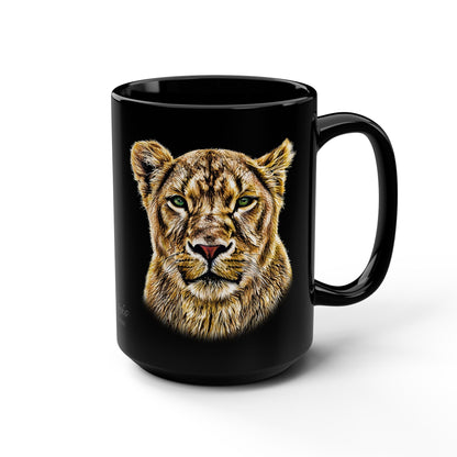 Lioness 15oz Large Black Ceramic Mug - HD Printing