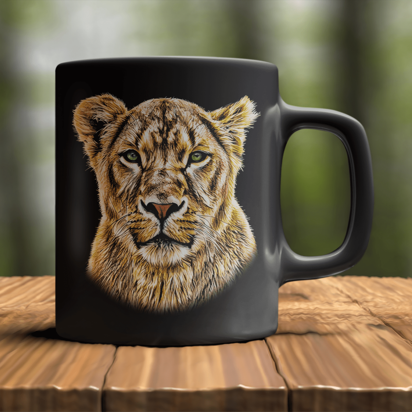 Lioness 15oz Large Black Ceramic Mug - HD Printing
