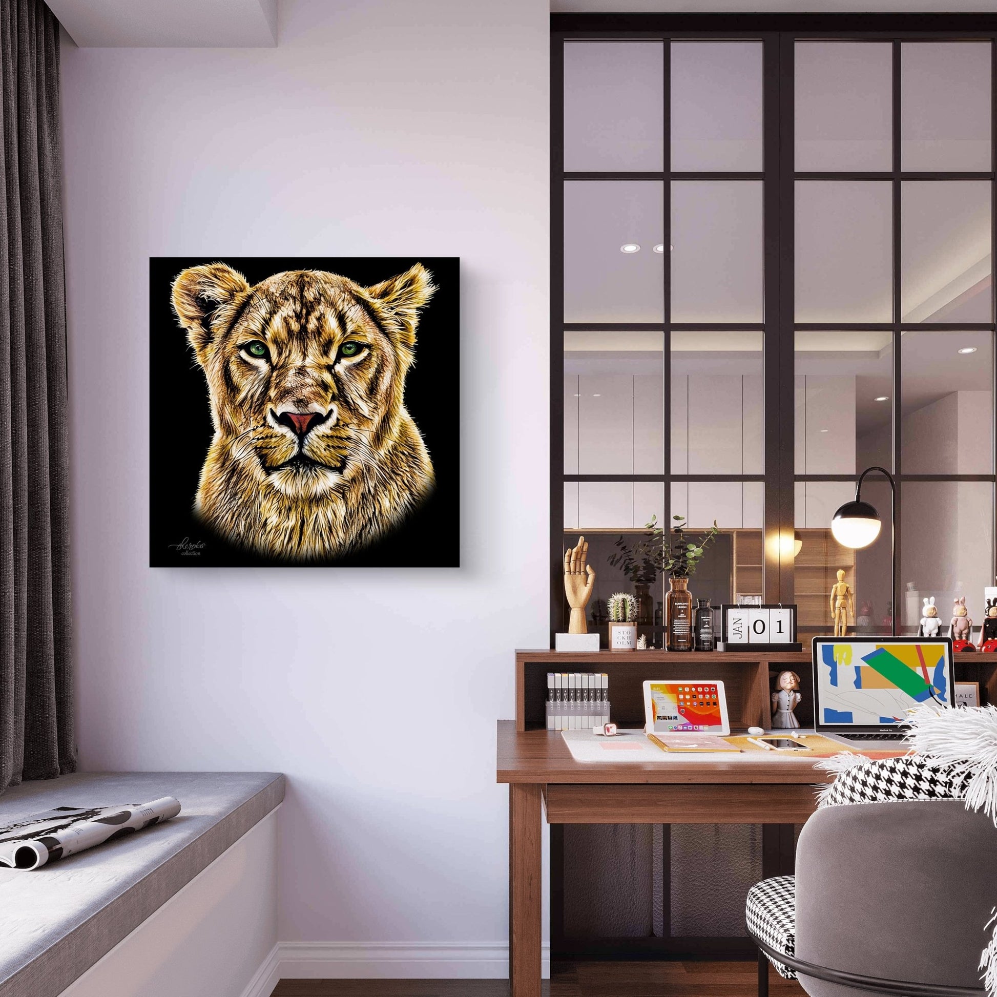 Lioness Indoor & Outdoor HD Black Silk Poster - HD Printing