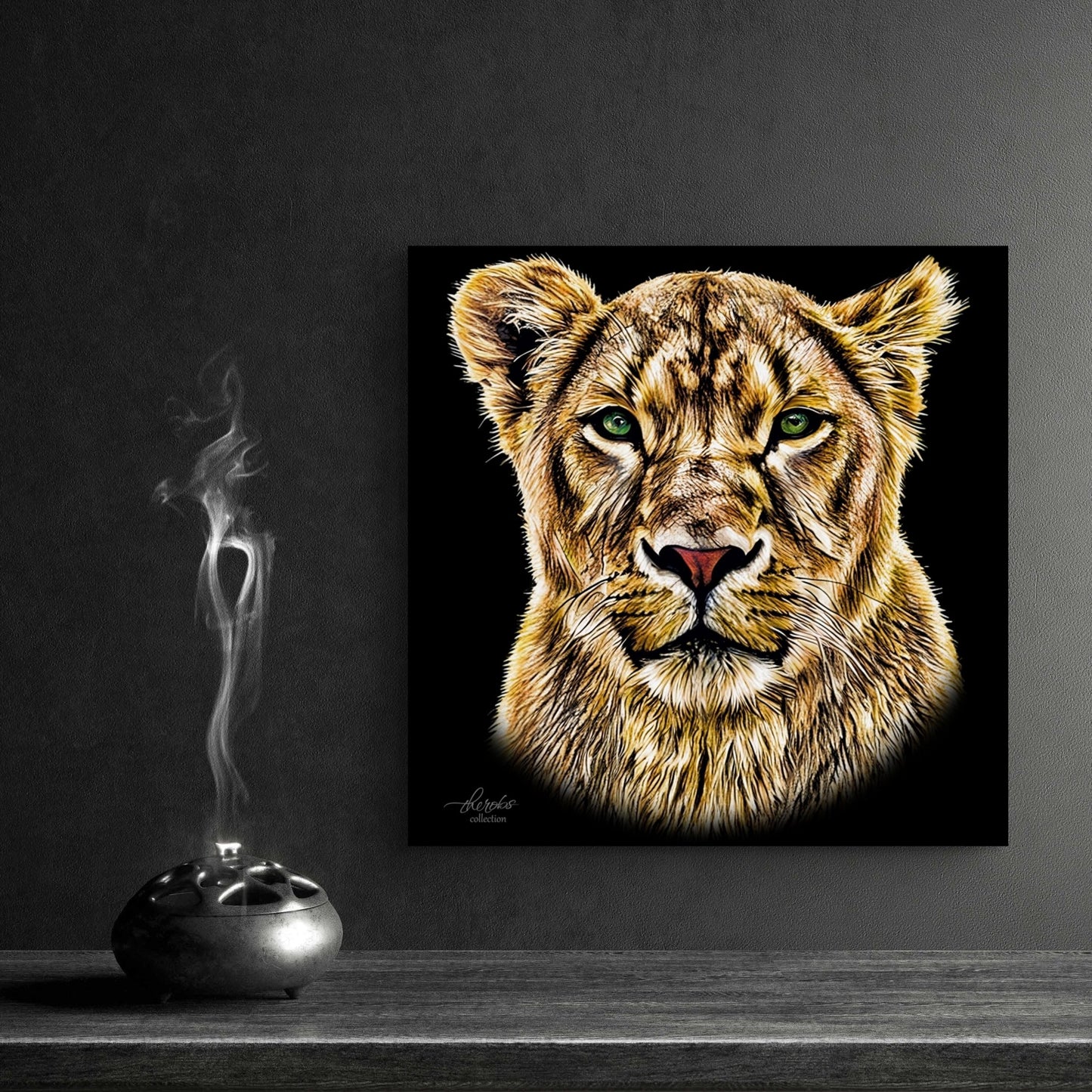 Lioness Satin Stretched Black Canvas Print - HD Printing