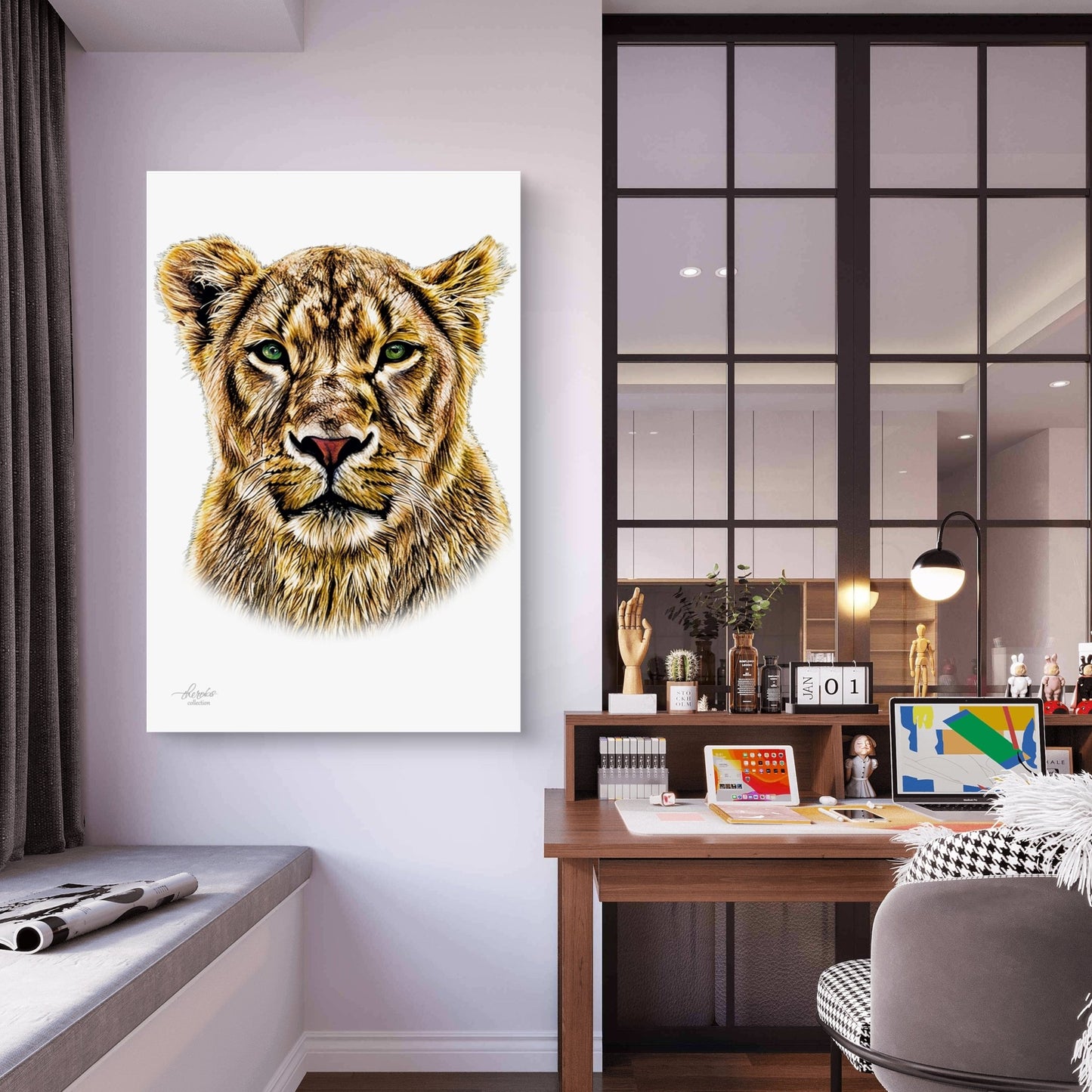 Lioness Satin Stretched Canvas Print - HD Printing