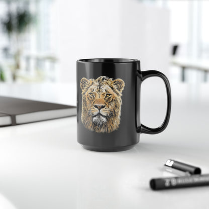 Male Lion 15oz Black Ceramic Coffee Mug - HD Printing