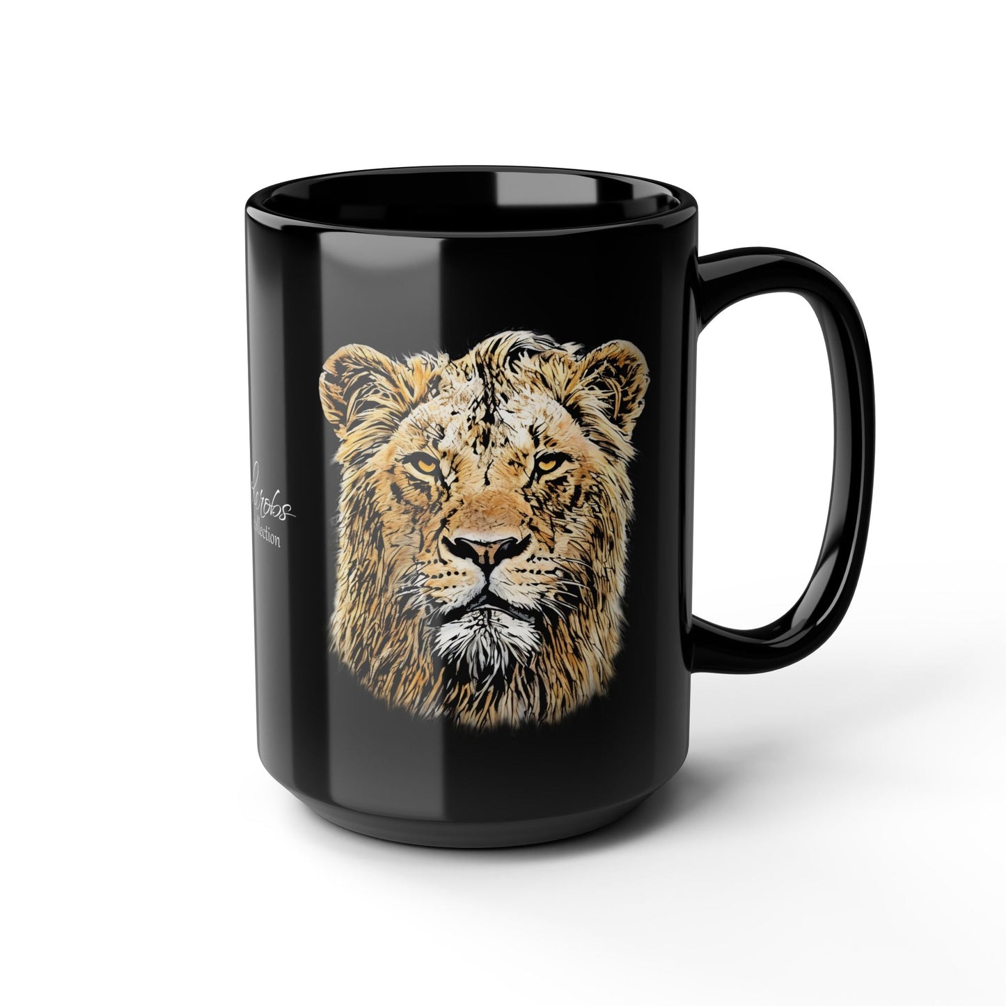 Male Lion 15oz Black Ceramic Coffee Mug - HD Printing
