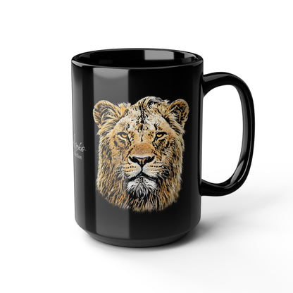 Male Lion 15oz Black Ceramic Coffee Mug - HD Printing