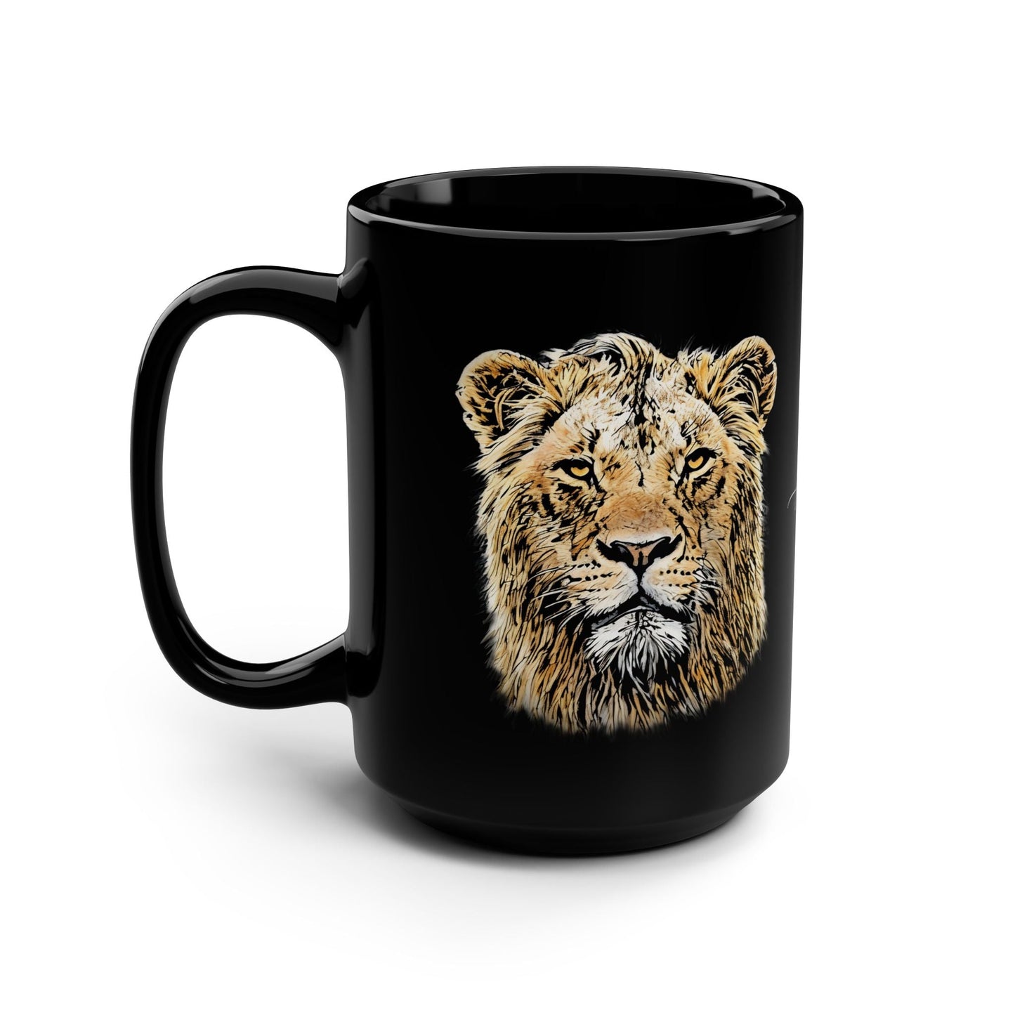 Male Lion 15oz Black Ceramic Coffee Mug - HD Printing