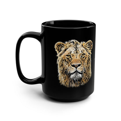 Male Lion 15oz Black Ceramic Coffee Mug - HD Printing