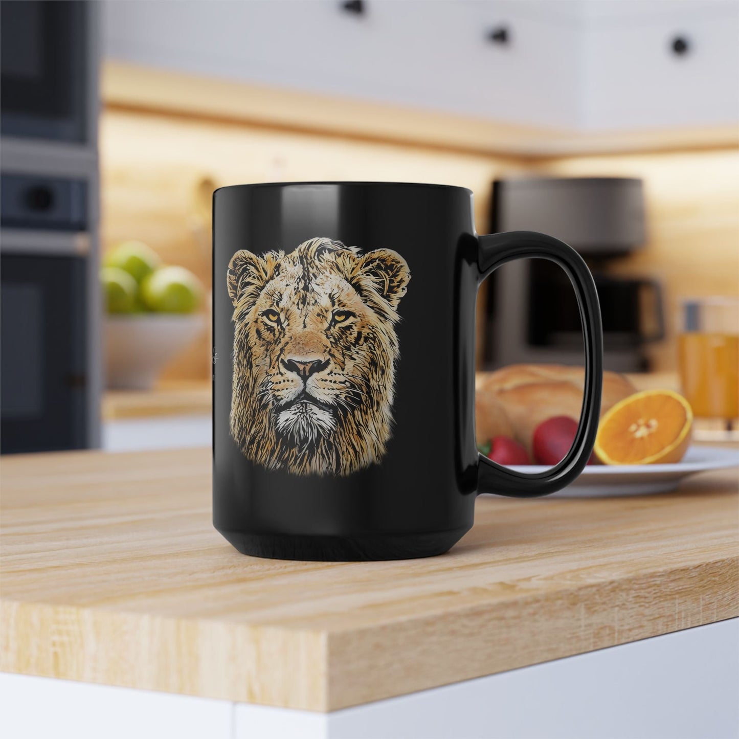 Male Lion 15oz Black Ceramic Coffee Mug - HD Printing