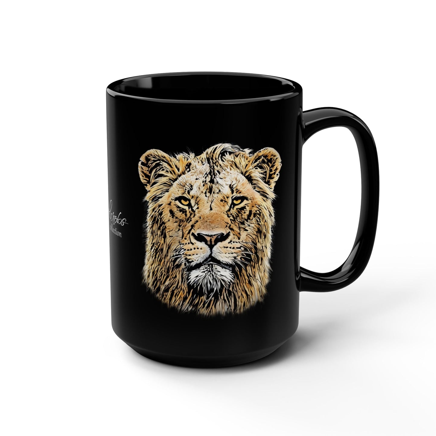 Male Lion 15oz Black Ceramic Coffee Mug - HD Printing