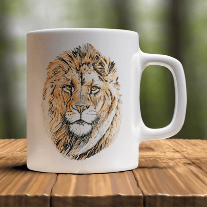 Male Lion White Ceramic 11oz Mug - HD Printing