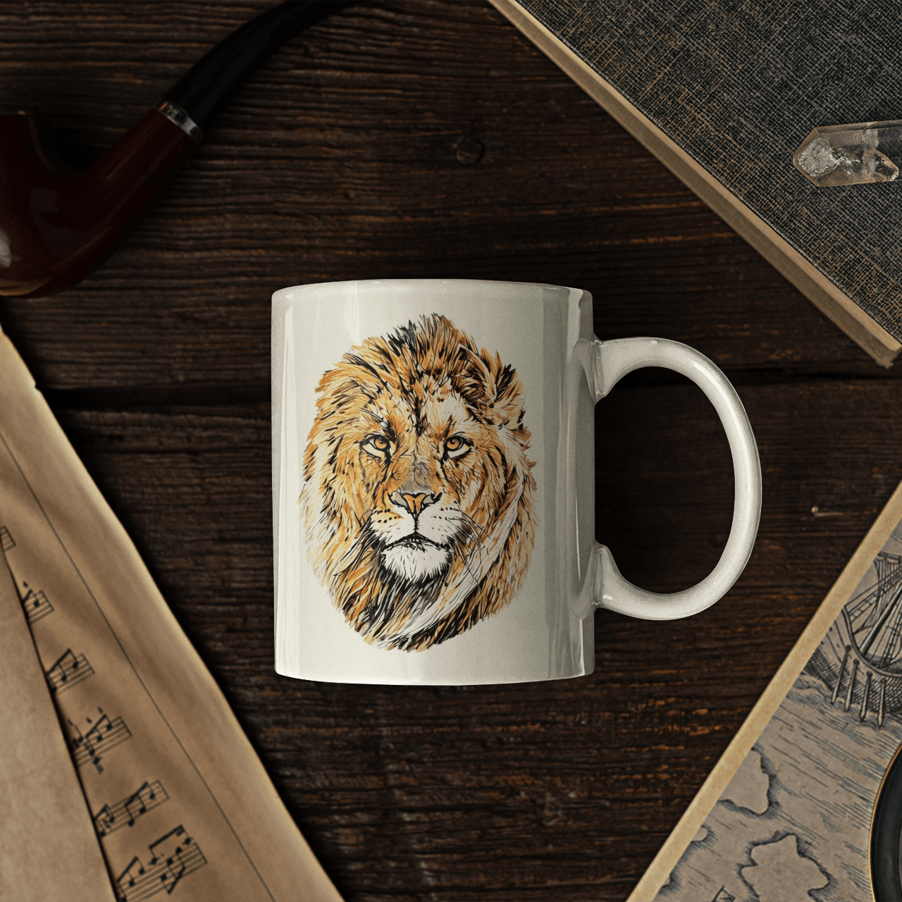 Male Lion White Ceramic 11oz Mug - HD Printing