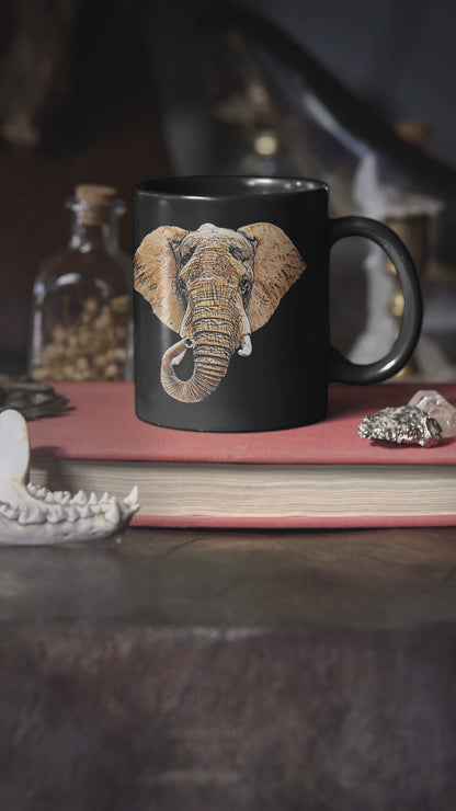Elephant 15oz Large Black Ceramic Mug III