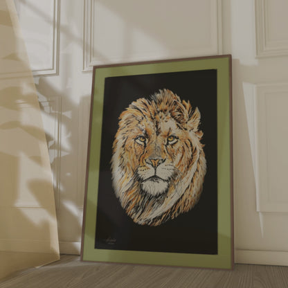 Lion Satin Stretched Black Canvas Print