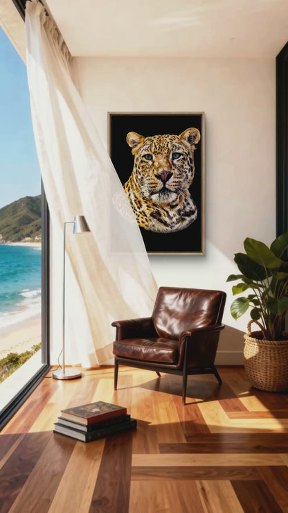 Leopard Satin Stretched Black Canvas Print II