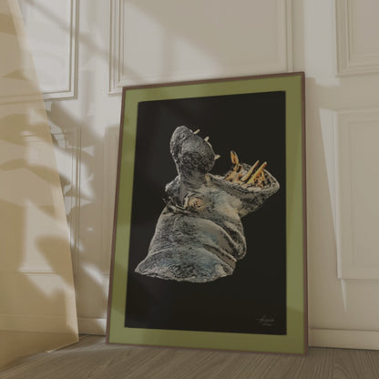 Hippo Indoor & Outdoor HD Black Silk Poster