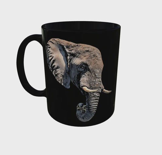 Elephant 15oz Black Ceramic Coffee Mug II