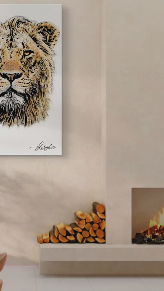 Lion Satin Stretched Canvas Print