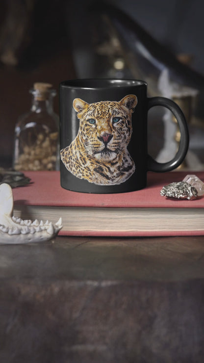 Leopard 15oz Large Black Ceramic Mug II
