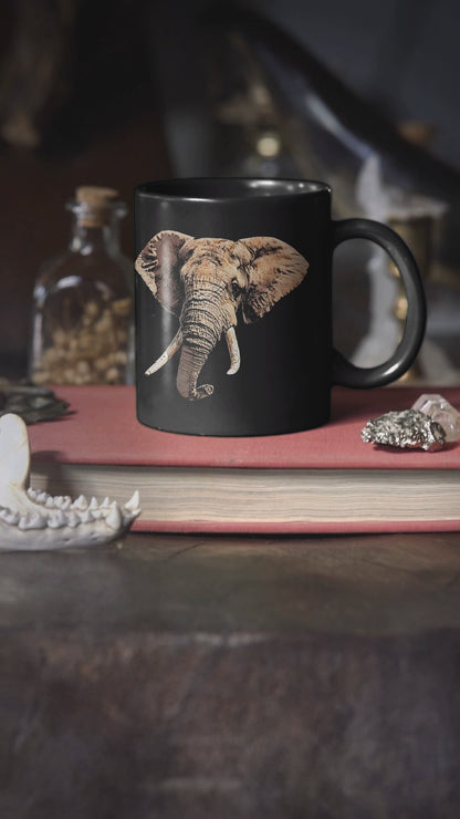 Elephant 15oz Large Black Ceramic Mug