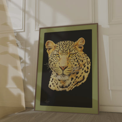 Leopard Satin Stretched Black Canvas Print