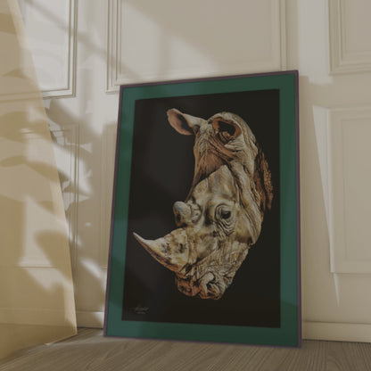Rhino Satin Stretched Black Canvas Print