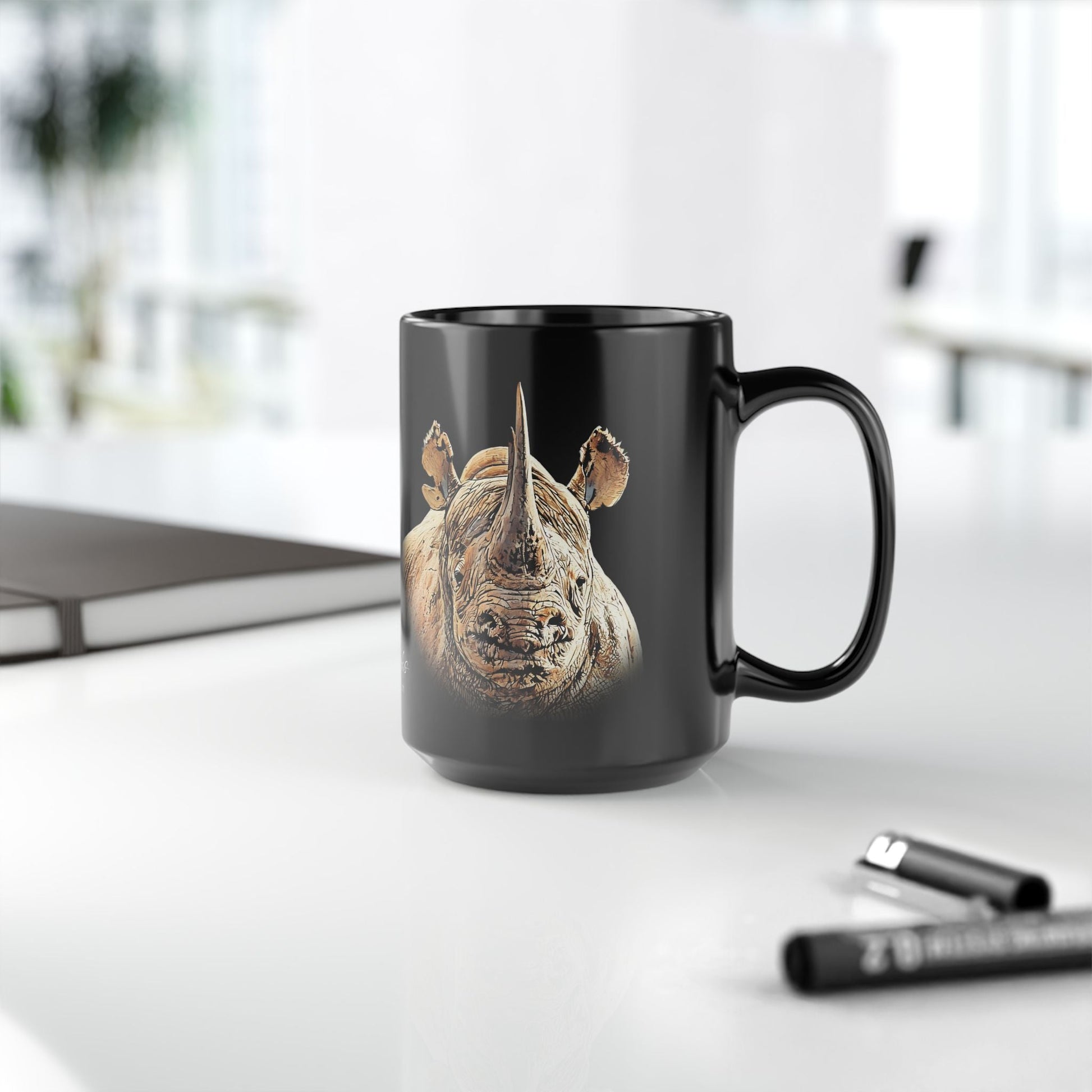 Rhino 15oz Black Ceramic Coffee Mug - HD Printing