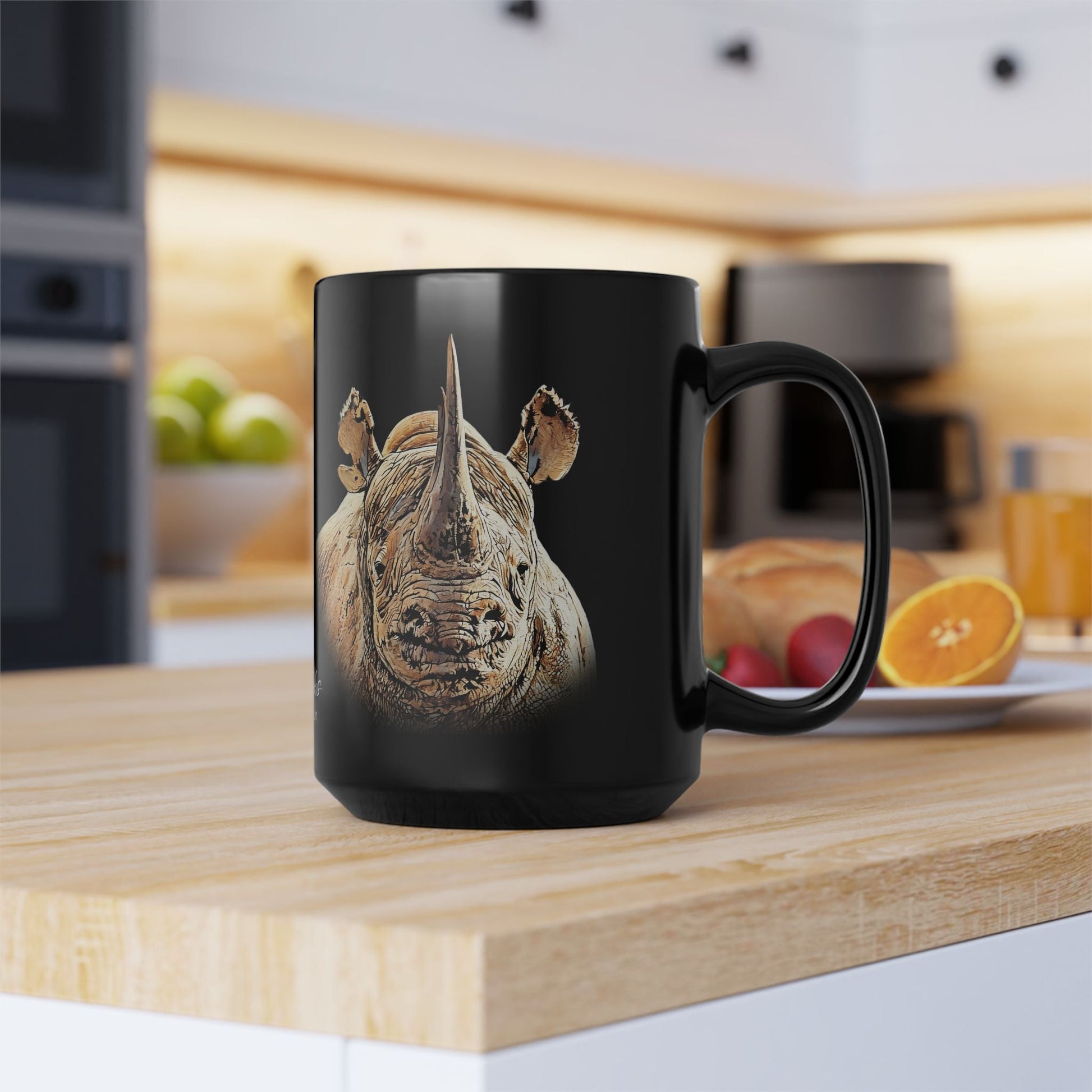 Rhino 15oz Black Ceramic Coffee Mug - HD Printing