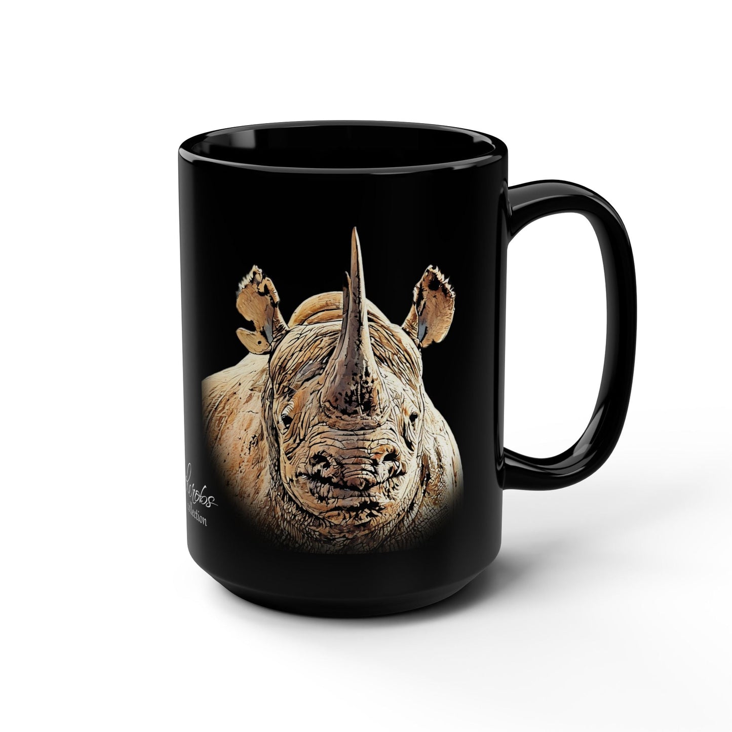 Rhino 15oz Black Ceramic Coffee Mug - HD Printing