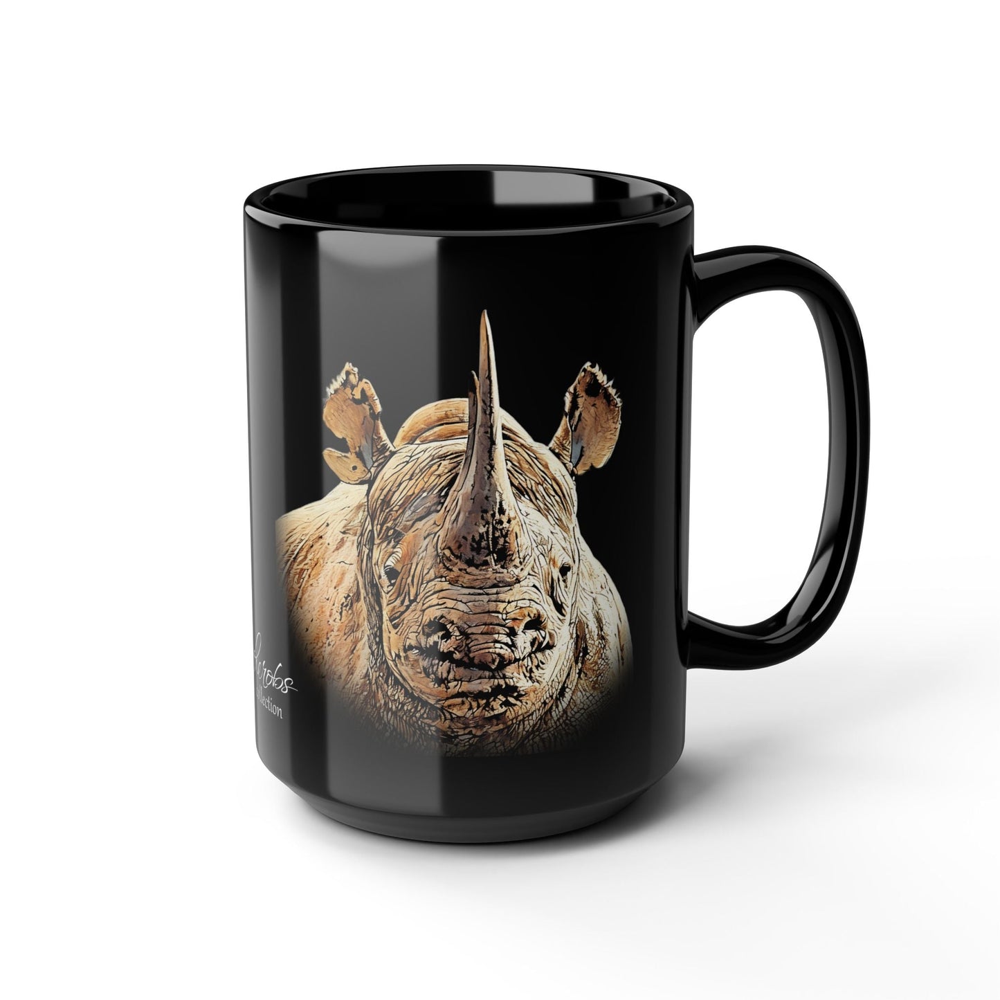 Rhino 15oz Black Ceramic Coffee Mug - HD Printing