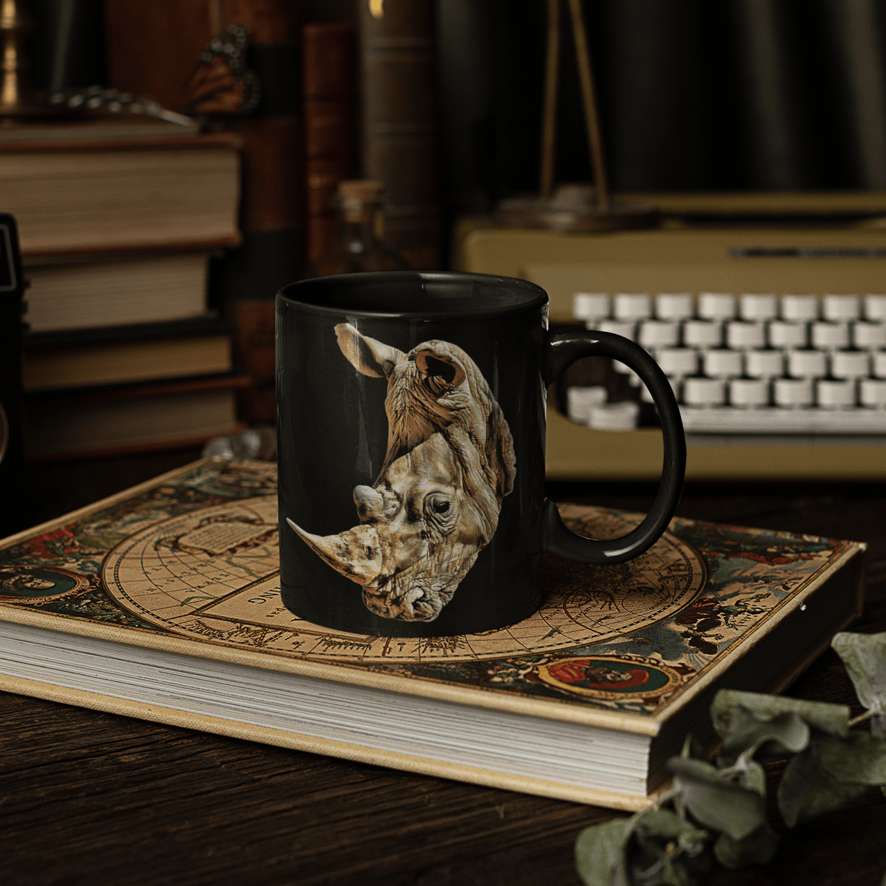 Rhino 15oz Large Black Ceramic Mug - HD Printing