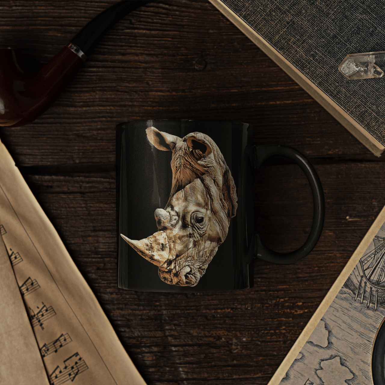 Rhino 15oz Large Black Ceramic Mug - HD Printing