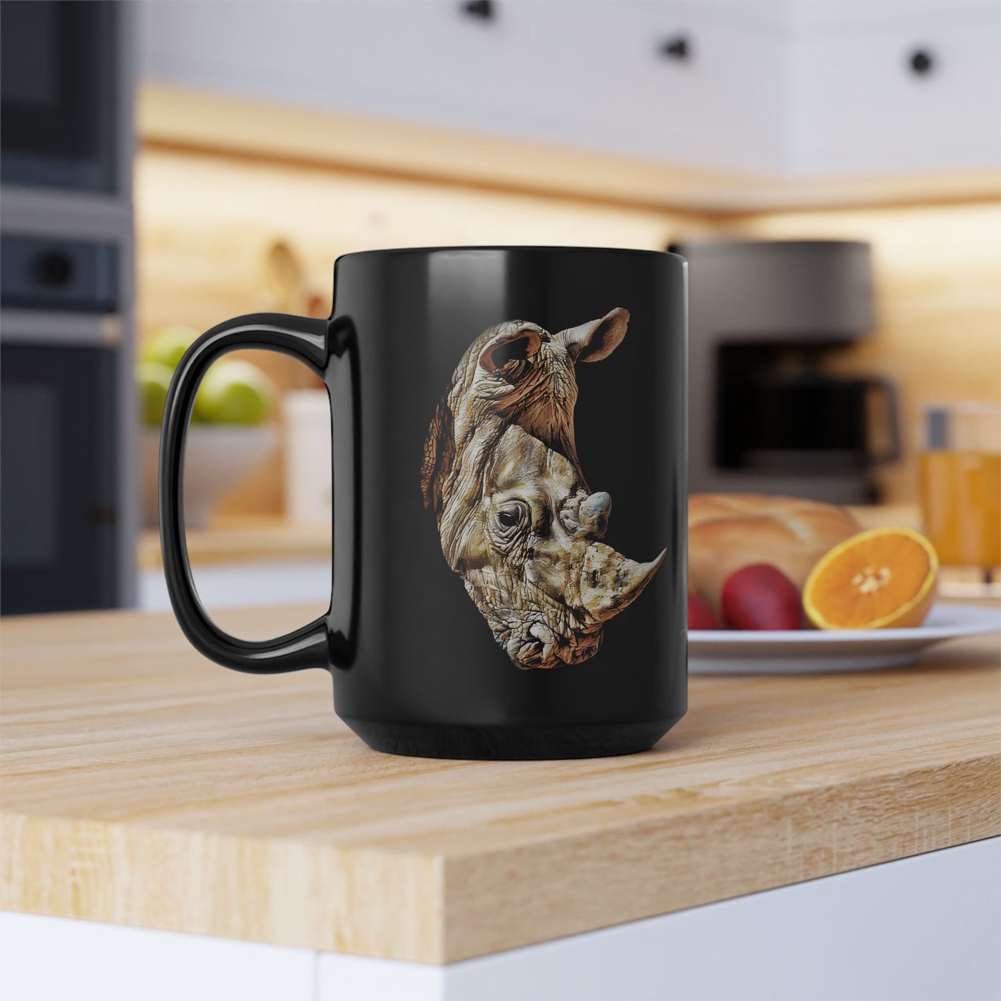 Rhino 15oz Large Black Ceramic Mug - HD Printing