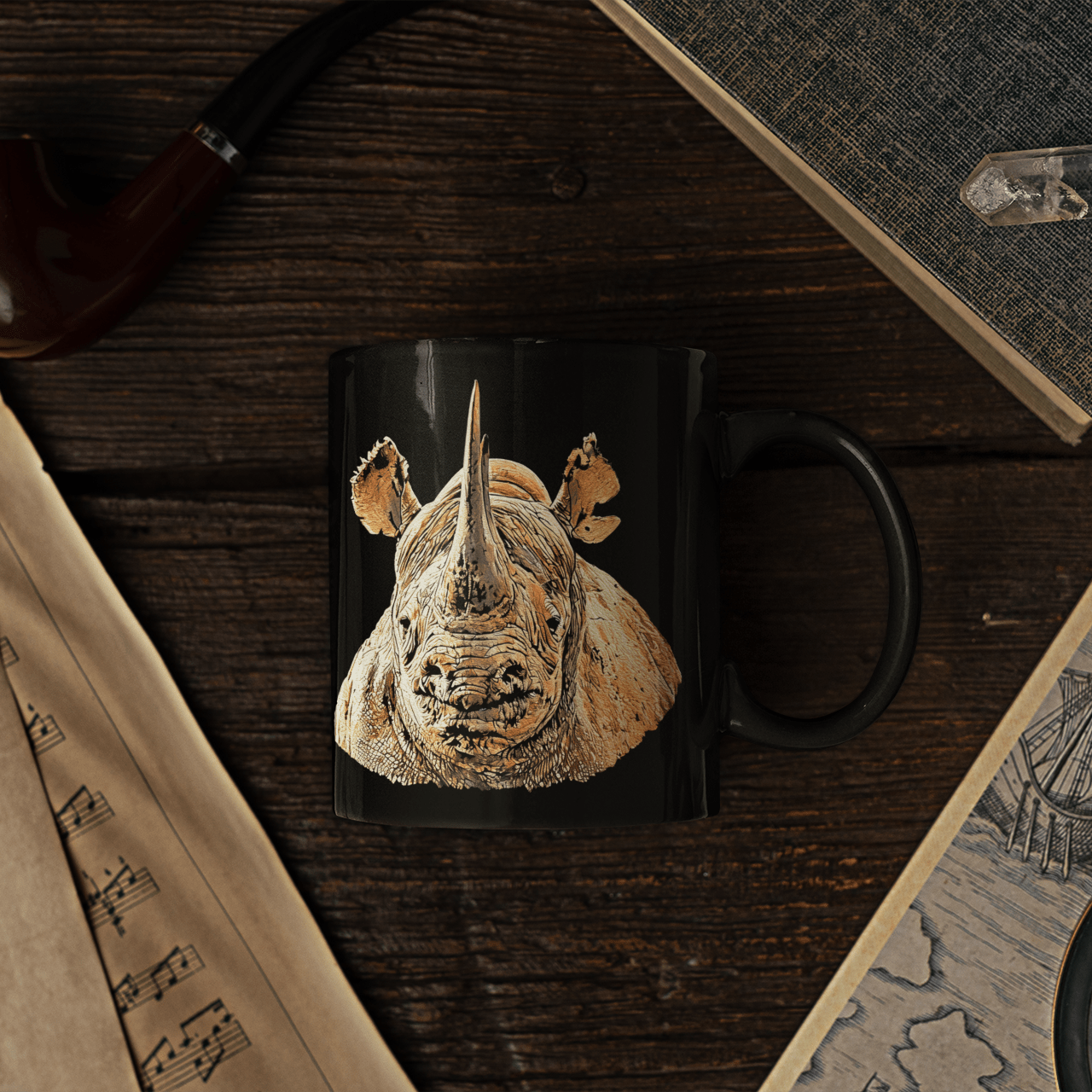 Rhino 15oz Large Black Ceramic Mug II - HD Printing