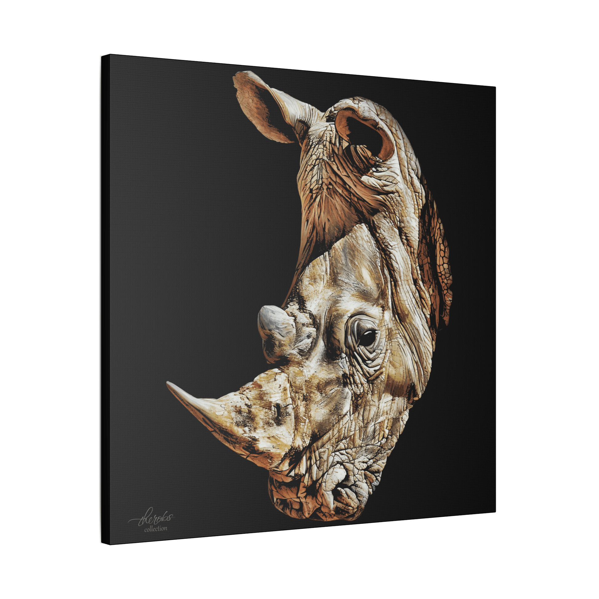 Rhino Satin Stretched Black Canvas Print - HD Printing
