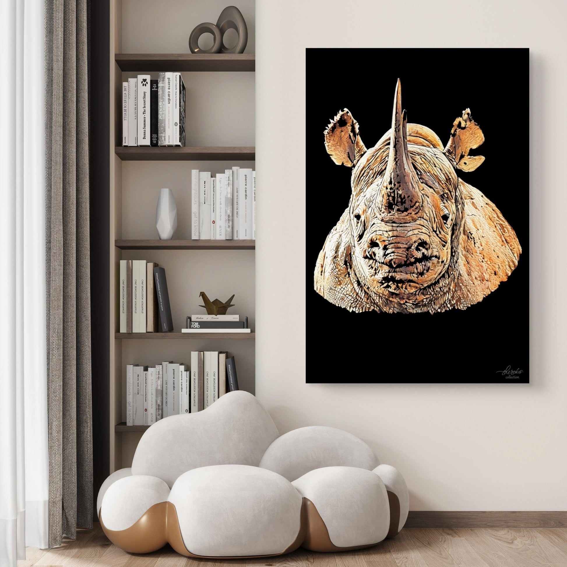 Rhino Satin Stretched Black Canvas Print II - HD Printing
