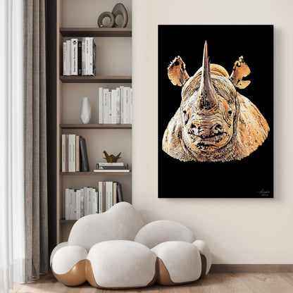 Rhino Satin Stretched Black Canvas Print II - HD Printing